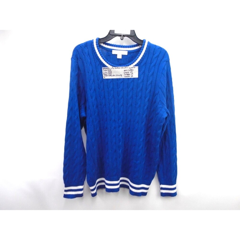 Lilly Pulitzer Brockton Sweater Womens XL Royal Blue Cable Knit Cotton Striped